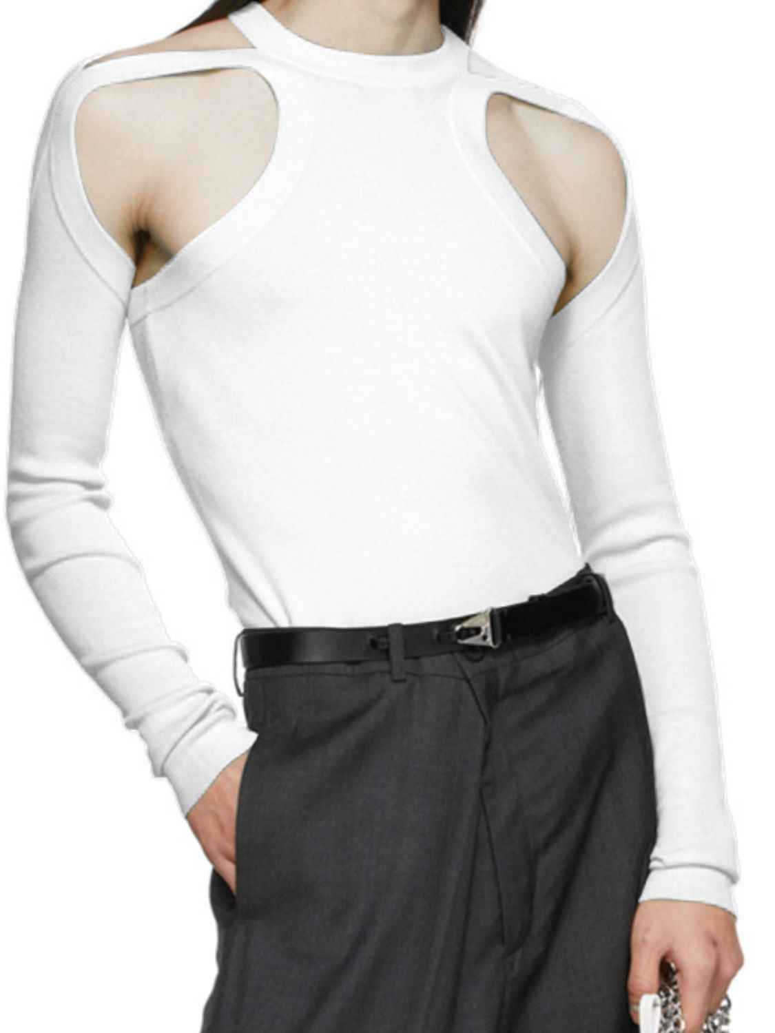 Men's Full Size Cutout Round Neck Long Sleeve Top Plus Size - Damned Threads
